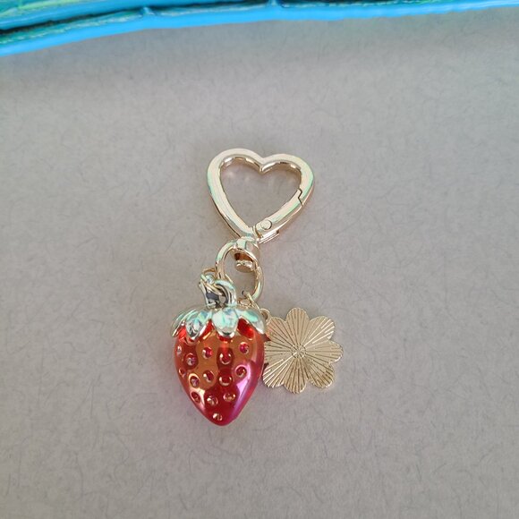 Red Strawberry and Daisy Purse Charm with Heart - Picture 8 of 8